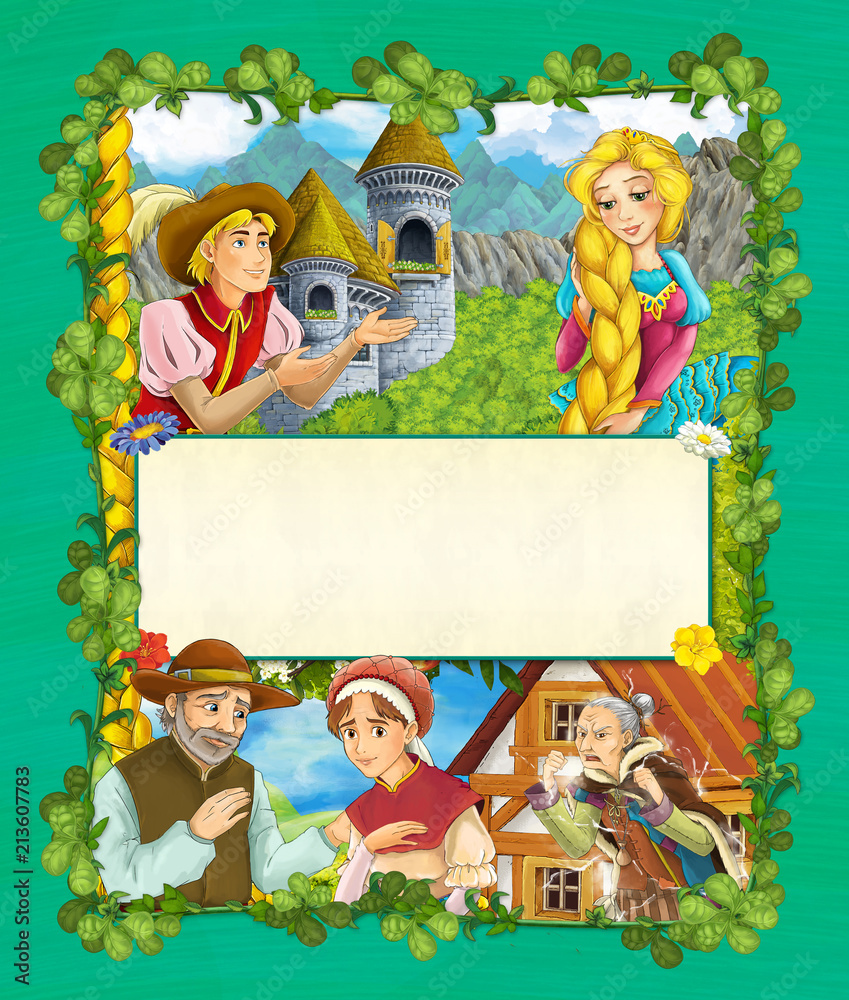 cartoon scene with fairy tale scenes - title page - illustration for  children Stock Illustration | Adobe Stock