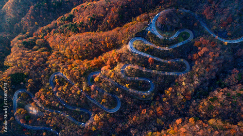 Nikko 's winding road in autumn, Japan photo