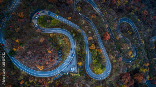 Nikko 's winding road in autumn, Japan photo
