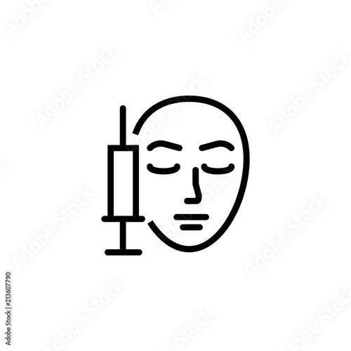 Beauty injection line icon. Woman, face, medical syringe, botox. Beauty care concept. Can be used for topics like rejuvenation, aesthetics, cosmetology