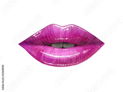Purple sexy juicy lips collection. Vector lipstick or lip gloss 3d realistic illustration.