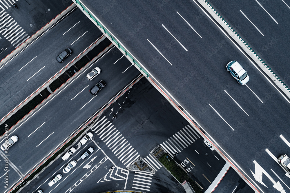 Aerial view of highway and overpass in city Aerial view of highway and overpass in city