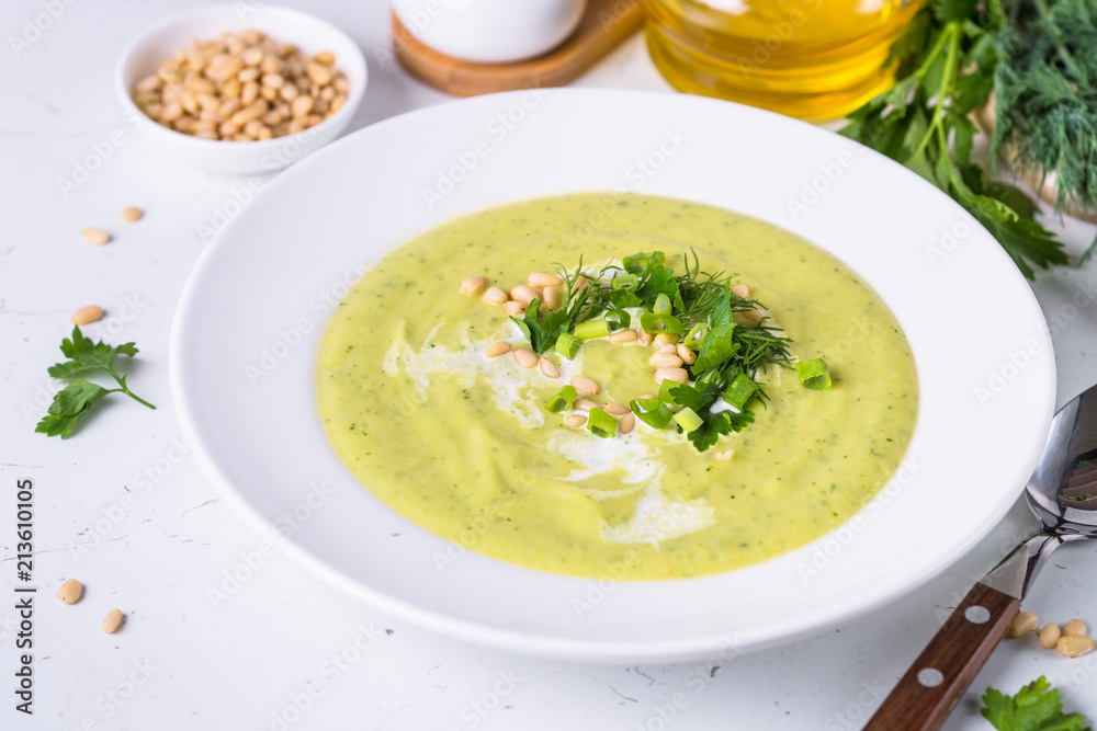 Zucchini Cream soup on white. Zucchini Cream soup on white.