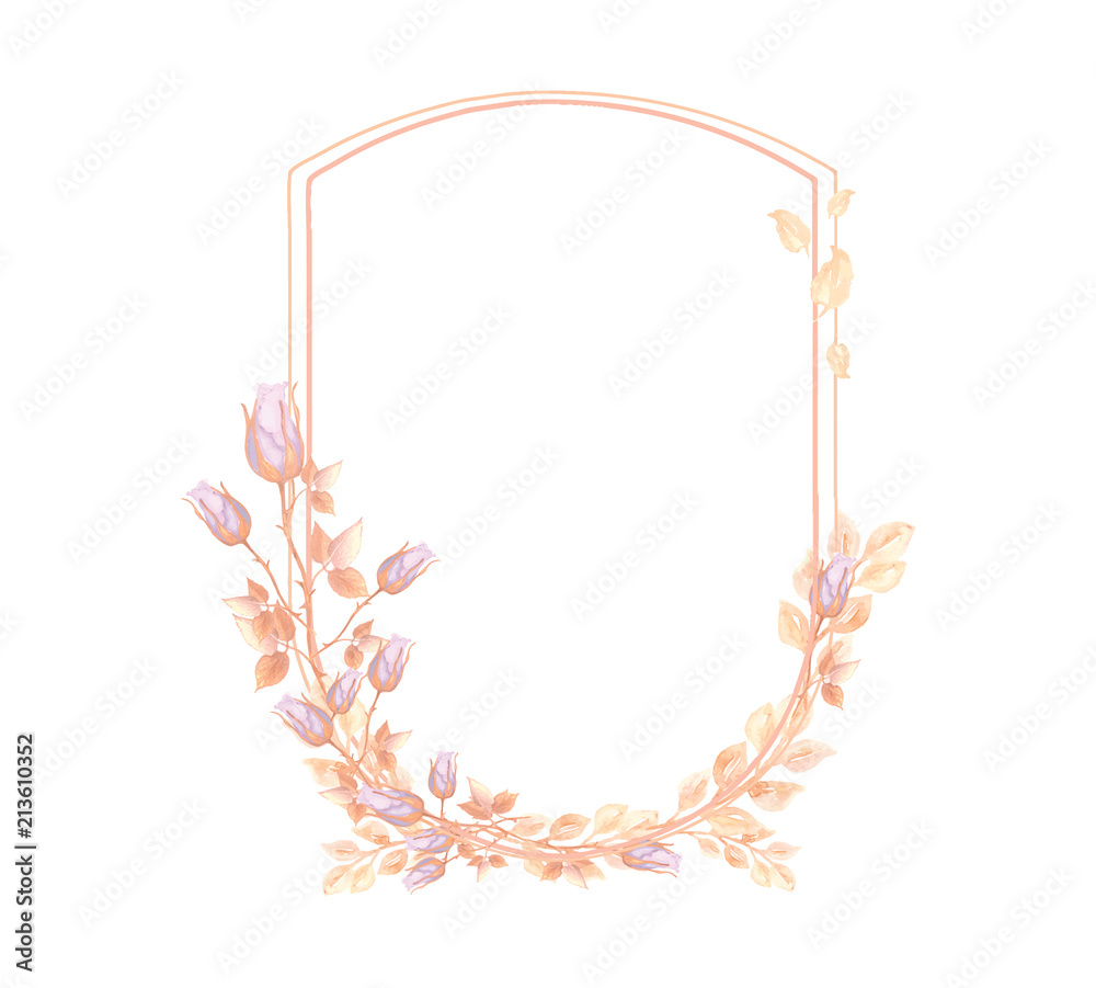 Obraz premium Watercolor wedding decoration flower and plant border shield style