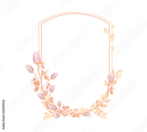 Watercolor wedding decoration flower and plant border shield style