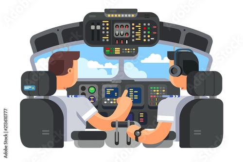 Print op canvas Pilots in cockpit plane flat design
