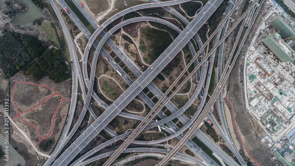 Aerial view of railway, highway and overpass on Luoshan road, Shanghai Aerial view of railway, highway and overpass on Luoshan road, Shanghai