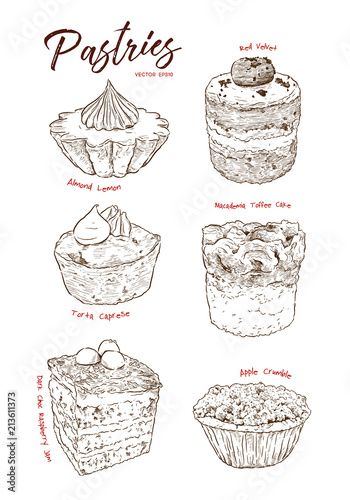 Hand drawn watercolor cakes set,