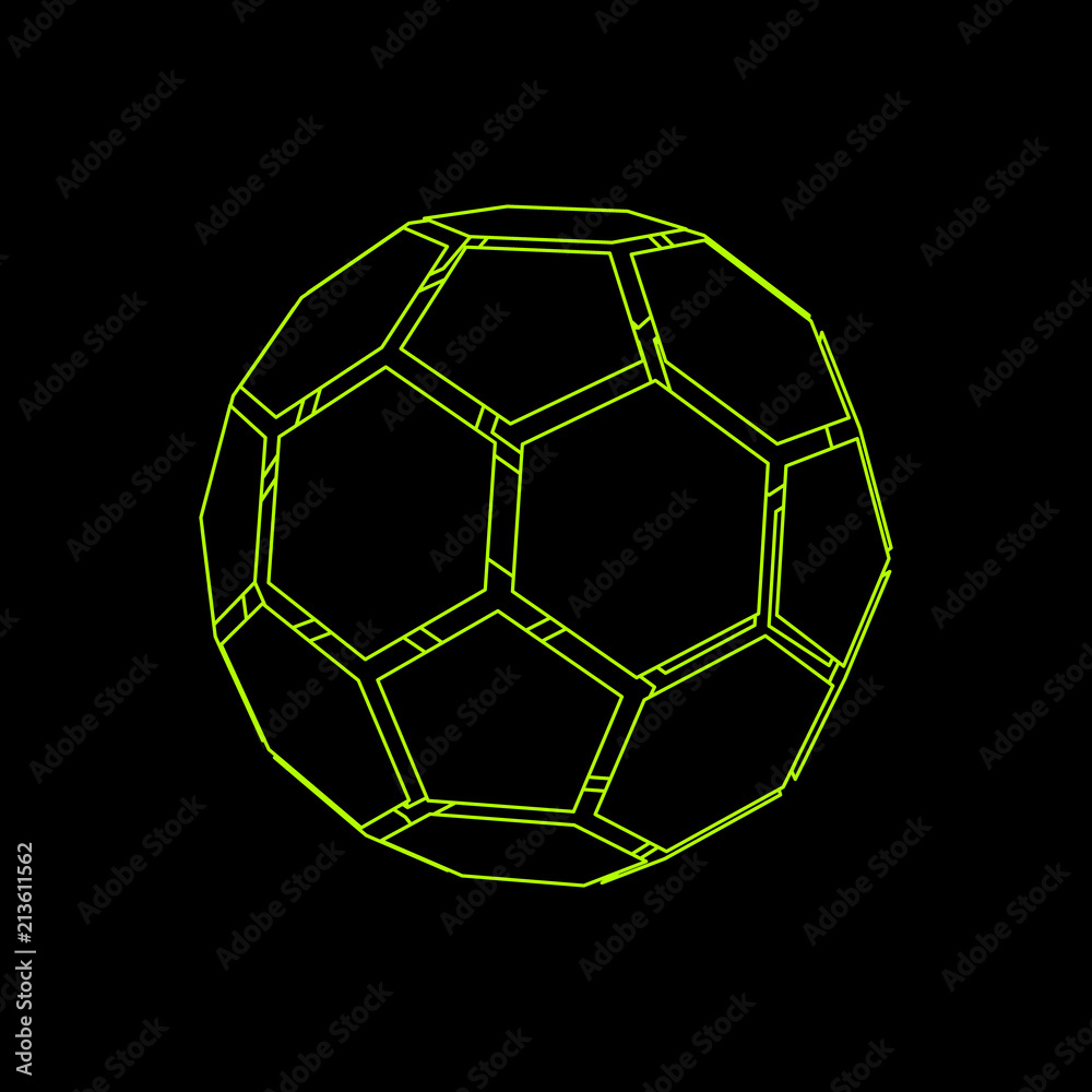 Fototapeta premium Abstract polygonal soccer ball. Isolated on black background. Vector outline.