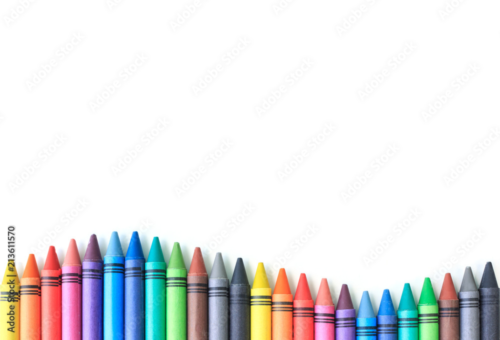 crayon drawing border multicolored background - obrazy, fototapety, plakaty 