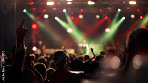 Cheering crowd enjoying rock concert of their favorite band