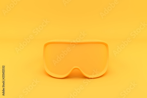 Winter Goggles in one tone color. Front view. Modern Sport Design in Minimal Style. Monochromatic yellow and Trendy duotone effect. 3D render Illustration. photo