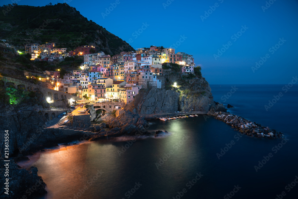 Manorola night skyline long exposure Cinque Terre