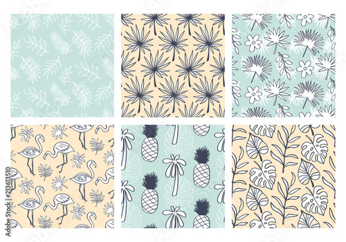 Tropical summer seamless patterns collection