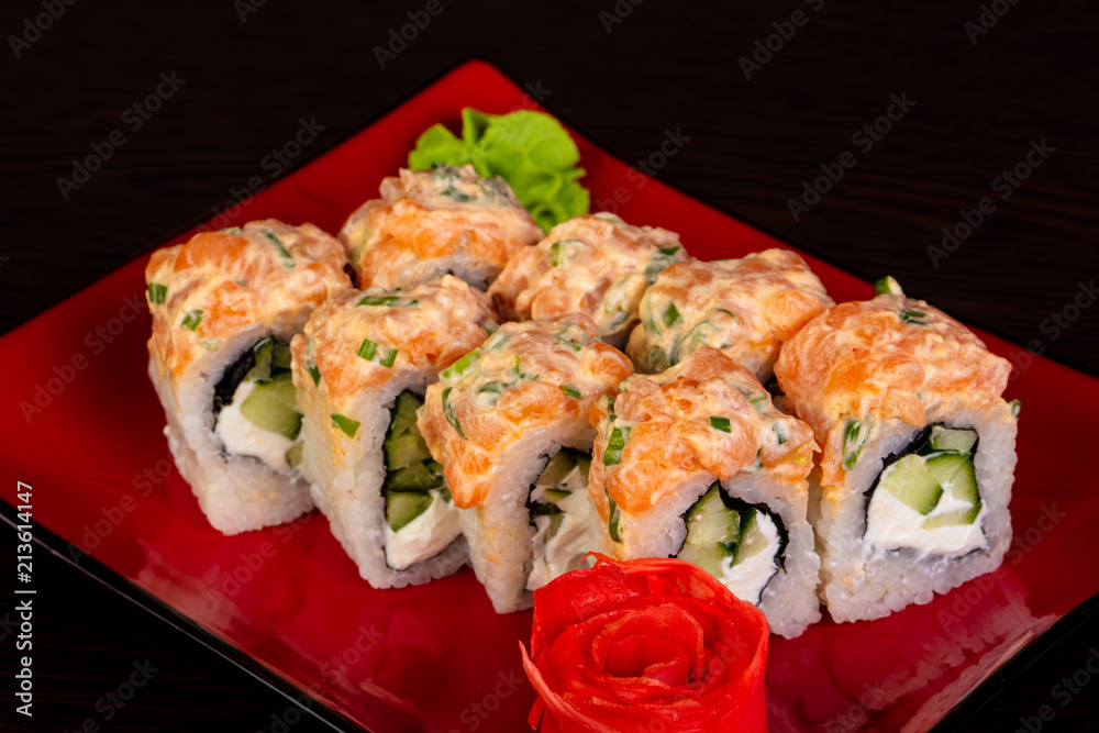 Japanese roll with salmon Japanese roll with salmon