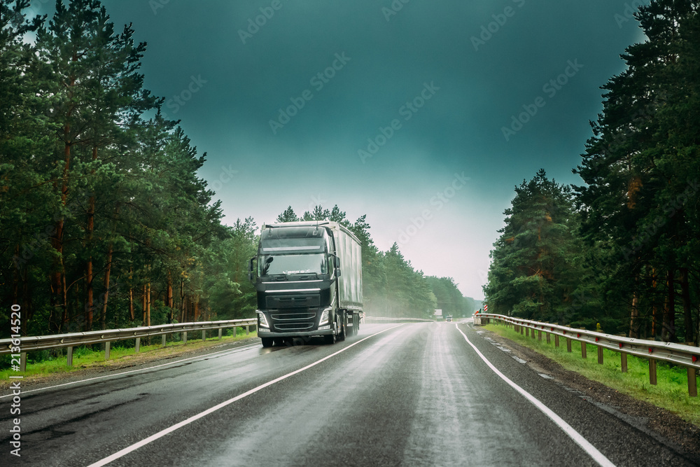 Truck Tractor Unit, Prime Mover, Traction Unit In Motion On Road