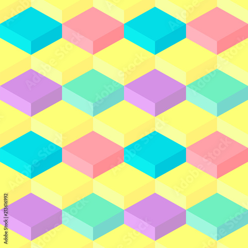 Abstract colorful mosaic. Seamless pattern of 3D geometric shapes in vector. Minimalistic poster. Design element can be used for digital wallpaper  web banner  game background  card  blank  cover