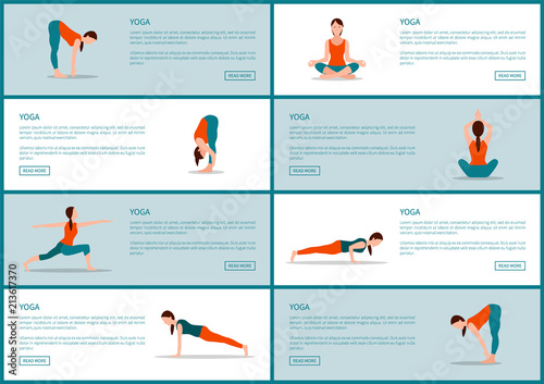 Yoga Exercises Web Pages Set Vector Illustration