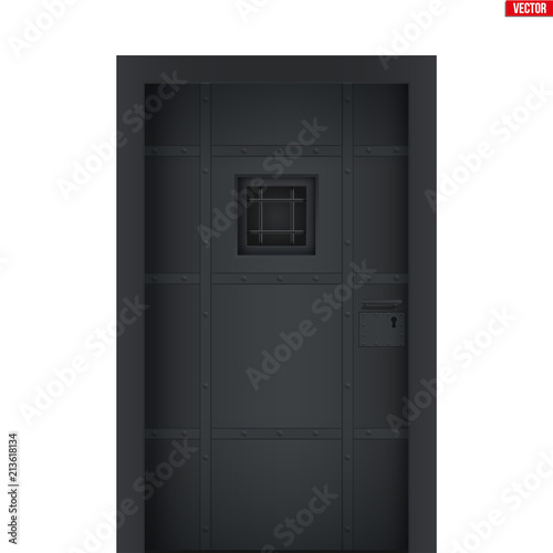 Metal Prison Jail cell door with lattice window. Vector Illustration isolated on white background.