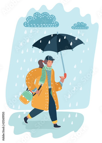 Fall girl walking in the rain