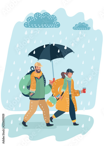 Loving couple under an umbrella. 