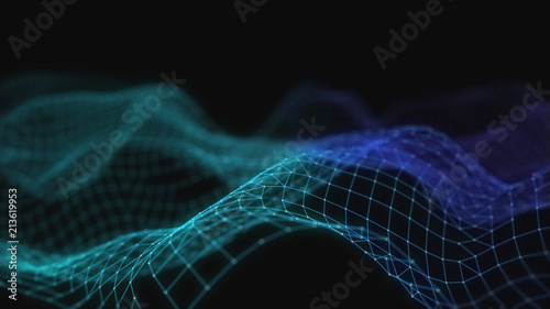 Abstract 3d technology futuristic geometrical and science neon background. Plexus digital wallpaper. Business concept. Medical structure and artificial intelligence. Rendering computer virtual reality