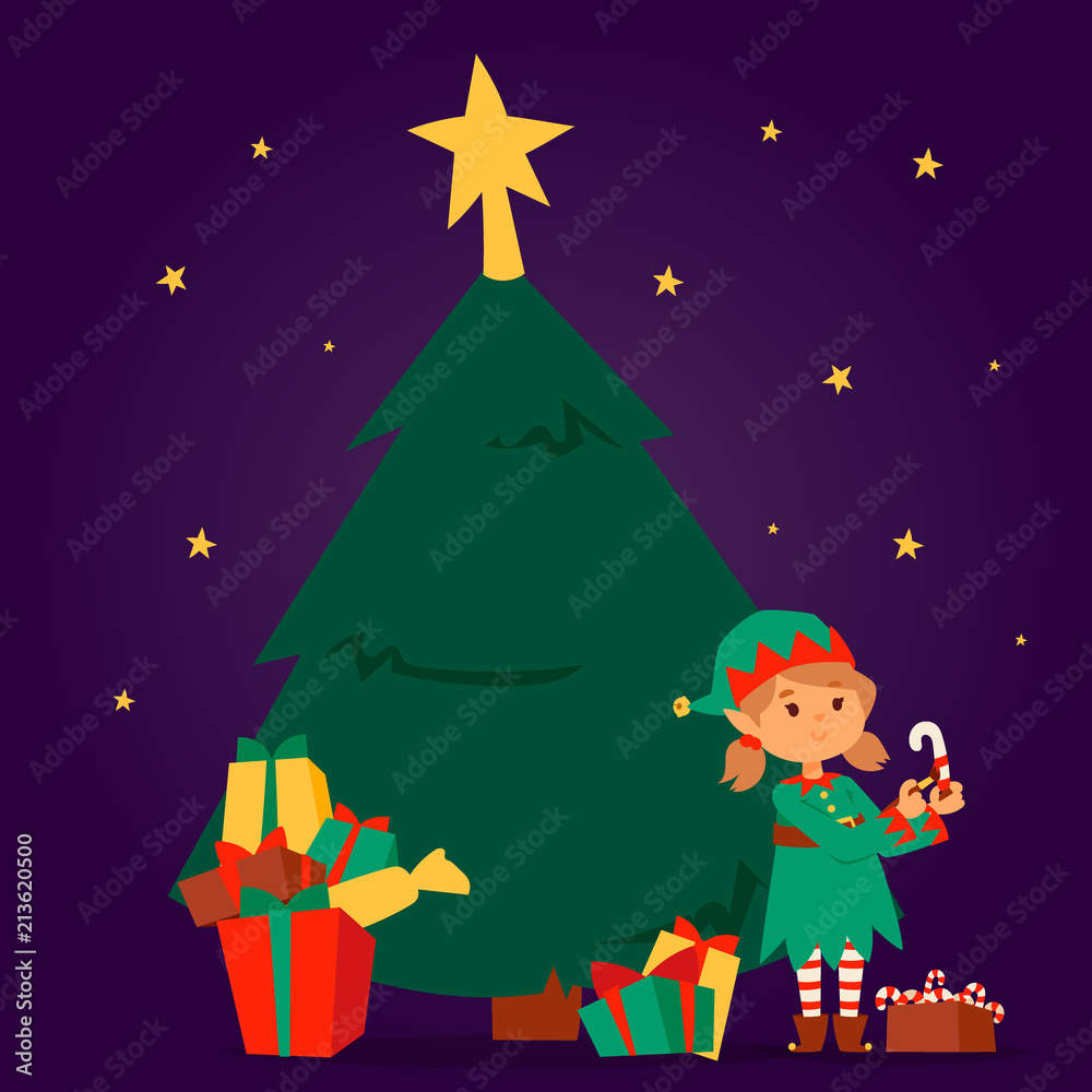 Santa Claus elf kids cartoon elf helpers vector christmas illustration children elves characters traditional costume