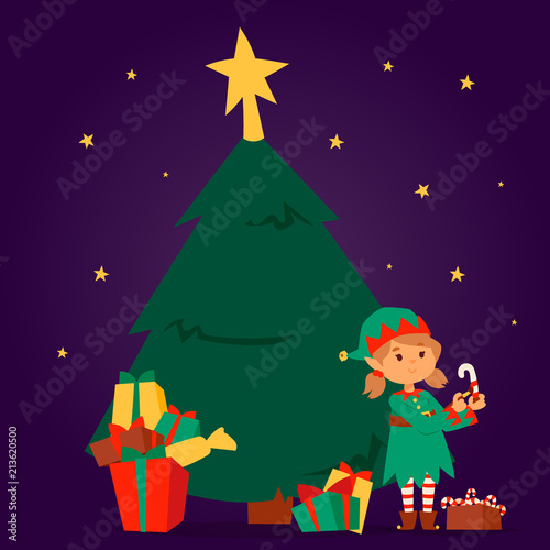 Santa Claus elf kids cartoon elf helpers vector christmas illustration children elves characters traditional costume