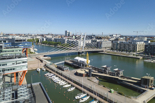 Aerial view of the Crussel bridge and Ruoholahti canal, Helsinki, Finland