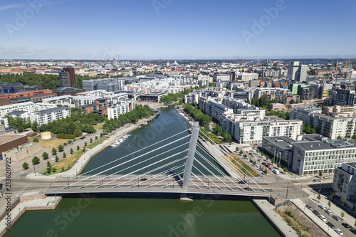 Aerial view of the Crussel bridge and Ruoholahti canal, Helsinki, Finland