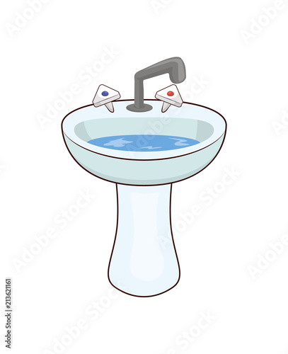 Basin with Taps and Water Vector Illustration