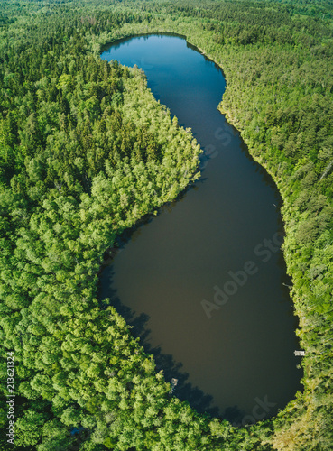Aerial view on the small lake in Kaisiadoriai county, Lithuania