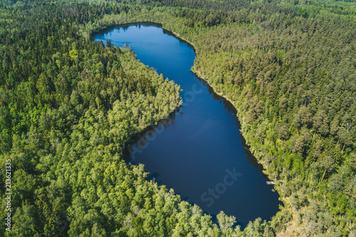Aerial view on the small lake in Kaisiadoriai county, Lithuania photo