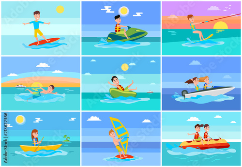 Surfing Summer Collection Vector Illustration