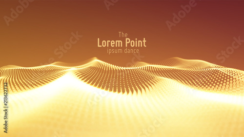 Vector abstract particle wave, points array with shallow depth of field. Futuristic illustration. Technology digital splash or explosion of data points. Pont dance waveform. Cyber UI, HUD element.