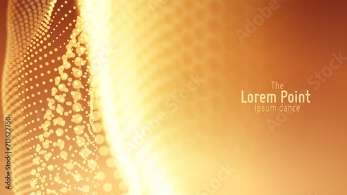 Vector abstract particle wave, points array with shallow depth of field. Futuristic illustration. Technology digital splash or explosion of data points. Pont dance waveform. Cyber UI, HUD element.