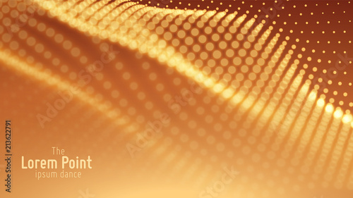 Vector abstract particle wave, points array with shallow depth of field. Futuristic illustration. Technology digital splash or explosion of data points. Pont dance waveform. Cyber UI, HUD element.