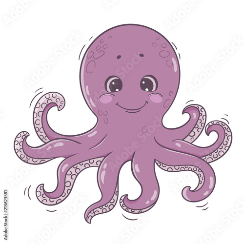 Cute cartoon octopus. Sea character