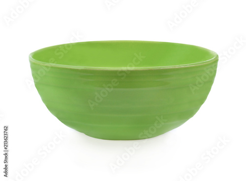 empty green  ceramic bowl isolated on white background