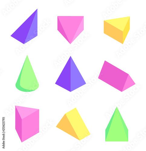 Geometric Prisms Set, Colorful Vector Illustration