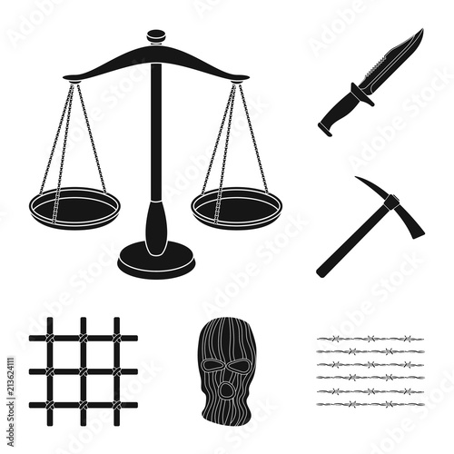 Prison and the criminalblack icons in set collection for design.Prison and Attributes vector symbol stock web illustration.
