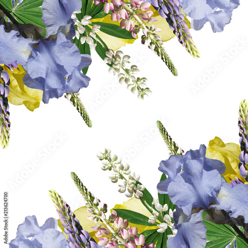 Fototapeta Naklejka Na Ścianę i Meble -  Beautiful floral background of lupins and irises 