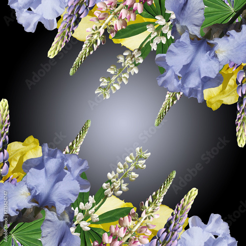 Fototapeta Naklejka Na Ścianę i Meble -  Beautiful floral background of lupins and irises 