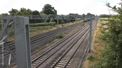 modern train and carriages on electrified lines