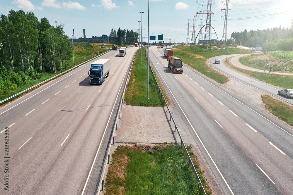 Highway transportation with cars and Truck