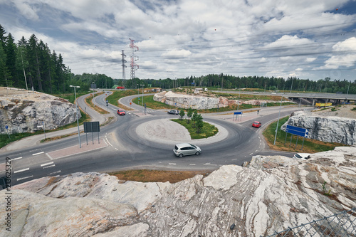 Cars on a roundabout