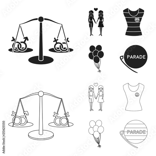 Lesbians, dress, balls, gay parade. Gay set collection icons in black,outline style vector symbol stock illustration web.