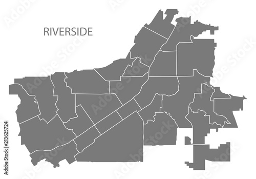 Riverside California city map with neighborhoods grey illustration silhouette shape