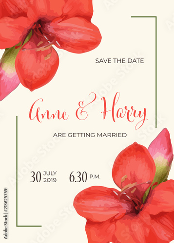 Beautiful floral wedding invitation in watercolor style, vector format