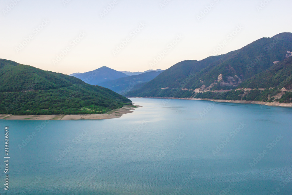 a reservoir in the mountains; Zhinvali Reservoir, Georgia